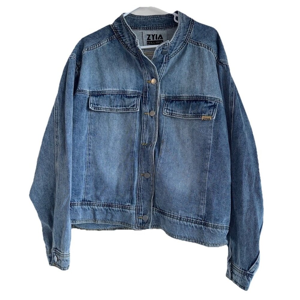 Zyia Active Womens Crossroads Denim Jean Jacket Sz XXXL Light Wash Trucker